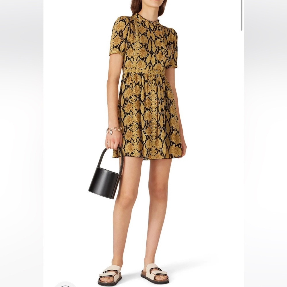 ba&sh Cascade Robe Dress Women M Yellow Good Snakeskin Animal Print Quiet Luxury